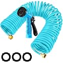 Pangda Expandable Coil Garden Hose 25 ft with Spray Nozzle, Blue