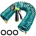 Pangda Expandable Coil Garden Hose 50 Ft with Spray Nozzle, Green
