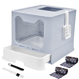 foldable cat litter box with lid large top entry cat toilet enclosed cat potty include cat litter scoop drawer type easy clean cat litter pangrey