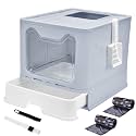 Foldable Cat Litter Box with Lid, Large Top Entry Cat Toilet, Enclosed Cat Potty Include Cat Litter Scoop, Drawer Type Easy Clean Cat Litter Pan(Grey)