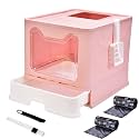 Foldable Litter Box With Lid, Large Top Entry Cat Toilet, Enclosed Potty Include Litter Scoop, Drawer Type Easy Clean Pan (Pink, 20" L x 16" W x 15" H)