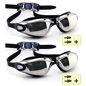 swimming goggles uv protection anti-fog for men women kids with solid protection case - swim glasses assured no leaking with adjustable strap swimming goggles - pack of 2 silver