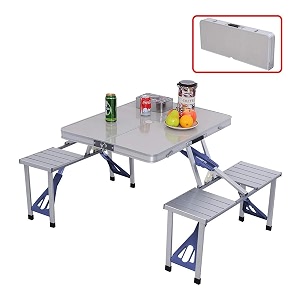 panth heavy duty aluminium portable folding picnic table amp 4 chairs set with umbrella stand hole for hiking picnic and garden