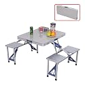 PANTH® Heavy Duty Aluminium Portable Folding Picnic Table & 4 Chairs Set with Umbrella Stand Hole for Hiking, Picnic and Garden
