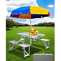 PANTH Heavy Duty Aluminium Portable Outdoor Folding Picnic Table and 4 Chairs Set with Umbrella (Multicolour)
