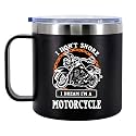Panvola I Don't Snore I Dream I'm A Motorcycle Insulated Coffee Cup 14oz With Handle Lid For Snorers Biker Motor Bike Lover Rider 304 Stainless Steel Vacuum Insulated Camping Travel Thermal Mug