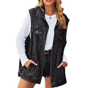 PAODIKUAI Womens Oversized Denim Vest - Sleeveless