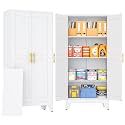 PAOFIN 61" Metal Storage Cabinet with 2 Doors and 3 Adjustable Shelves,White Metal Garage Storage Cabinets, File Cabinet,Steel Tool Cabinets for Home,Office,Garage,School,Warehouse
