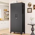 PAOFIN 71" H Black Metal Kitchen Pantry Cabinetwith Lock Doors