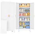 PAOFIN 75" Metal Storage Cabinet with 2 Doors and 5 Adjustable Shelves,White Metal Garage Storage Cabinets, File Cabinet,Steel Tool Cabinets for Home,Office,Garage,School,Warehouse