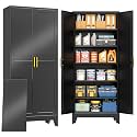 PAOFIN 75" Metal Storage Cabinet with 2 Doors and 5 Adjustable Shelves,Black Metal Garage Storage Cabinets, File Cabinet,Steel Tool Cabinets for Home,Office,Garage,School,Warehouse
