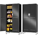 PAOFIN 79" Black Metal Locking Garage Storage Cabinet with Wheels