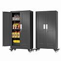 PAOFIN Metal Garage Storage Cabinet with Wheels,Steel File Cabinets with 2 Doors and 3 Adjustable Shelves for Home Office, Warehouse, Required Assembly,Black