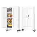 PAOFIN Metal Garage Storage Cabinet with Wheels,Steel File Cabinets with 2 Doors and 3 Adjustable Shelves for Home Office, Warehouse, Required Assembly,White