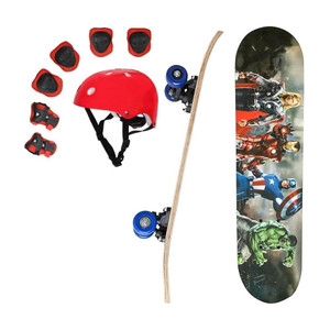 papa bear avengers skateboard with safety kit combo for kids boys girls teens beginners 23 inch x 6 inch skateboard
