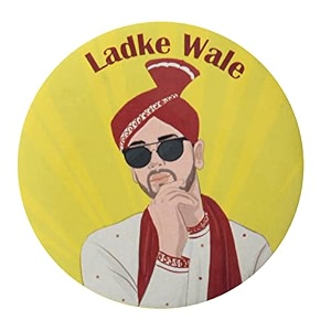 papboo ladke wale team groom glossy finished wedding badges multicolor 54 mm pack of 15
