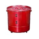 Paper Burning Bin, Yard Burn Barrel with Lid and Handle, Seamless Welded Base, Metal Burn Barrel for Burning Paper Leaves Trash and Wood(Red,30cm)