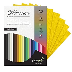 paper pep colorissimi card stock 220gsm a3 cedro yellow unicolor pack of 16 sheets