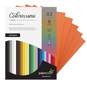 paper pep colorissimi card stock 220gsm a3 mandarino orange unicolor pack of 8 sheets