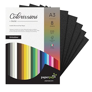 paper pep colorissimi card stock 220gsm a3 nero black unicolor pack of 8 sheets