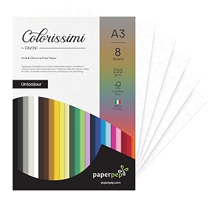 paper pep colorissimi card stock 220gsm a3 bianco white unicolor pack of 8 sheets