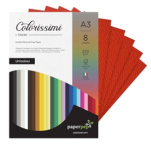 paper pep colorissimi card stock 220gsm a3 scarlatto red unicolor pack of 8 sheets