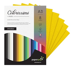 paper pep colorissimi card stock 220gsm a3 cedro yellow unicolor pack of 8 sheets