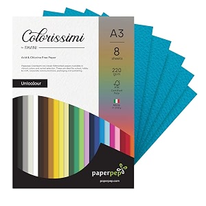 paper pep colorissimi card stock 220gsm a3 oceano blue unicolor pack of 8 sheets