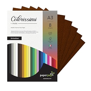 paper pep colorissimi card stock 220gsm a3 cioccolato chocolate brown unicolor pack of 16 sheets