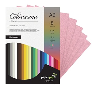 paper pep colorissimi card stock 220gsm a3 rosa baby pink unicolor pack of 8 sheets