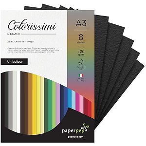 paper pep colorissimi card stock 220gsm a3 nero black unicolor pack of 16 sheets