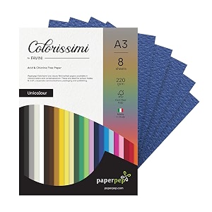 paper pep colorissimi card stock 220gsm a3 cobalto dark blue unicolor pack of 8 sheets