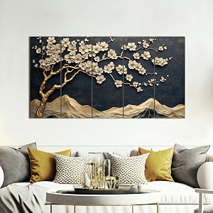 paper plane design large wishing tree wall art for living room  5-panel nature painting  large 27 x 50 inches  vibrant home amp office decor a