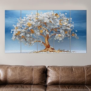 paper plane design large wishing tree wall art for living room  5-panel nature painting  large 27 x 50 inches  vibrant home amp office decor c