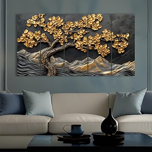 paper plane design large wishing tree wall art for living room  5-panel nature painting  large 27 x 50 inches  vibrant home amp office decor b