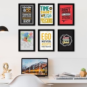paper plane design time is short quote and motivational framed posters - inspirational frame for home decor set of 6