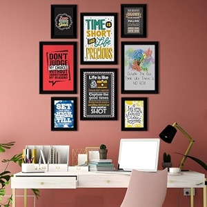 paper plane design time is short quote and motivational framed posters - inspirational frame for home decor set of 8