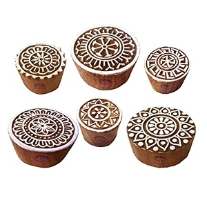paper printing stamps attractive floral round design wood blocks set of 6