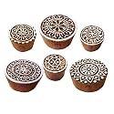 Paper Printing Stamps Attractive Floral Round Design Wood Blocks (Set of 6)