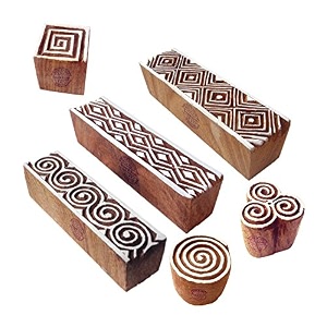 paper printing stamps urban border swirl shape wooden blocks set of 6