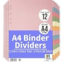 The Paper Shop 12 Tab Dividers for 3 Ring Binder - A4 (3 Pack) | Write-On Binder Dividers with Tabs for Office School &amp; Home | Coloured Index Tabs, Blank &amp; Writeable | Cute 36-Tab 3-Pack