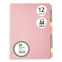 The Paper Shop 12 Tab Dividers for 3 Ring Binder - A4 (1 Pack) | Write-On Binder Dividers with Tabs for Office School &amp; Home | Coloured Index Tabs, Blank &amp; Writeable | Fits Any 3-Ring File