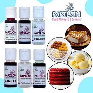 papilon culinary essence pack 6 bottles 20ml each for cake cookies baking cooking mixed fruit liquid food essence 120 ml