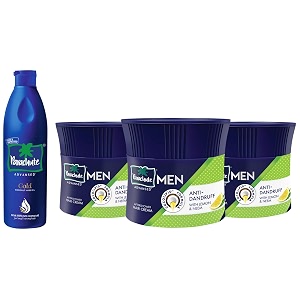 parachute hair cream for men 100ml x 3 anti-dandruff and advansed gold coconut hair oil 400ml pure coconut oil with vitamin e
