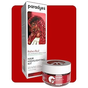 paradyes ammonia free rubra red semi-permanent hair color highlighting kit enriched with herbal ingredients for all hair types 75g