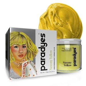 paradyes semi-permanent saxony yellow hair colour  conditioner-based diy colour  for colour refresh  best on pre-lightened hair  120g