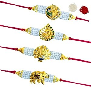 rakhi combo beads with roli amp chawal rakhi bracelets for girls boys and couples set of with roli amp chawal golden set 4