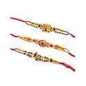 Rakhi Combo Of 3 Rakhi For Brother and Bhabhi Set Premium Ganesh ji rakhi with designer Peacock rakhi Rakhi Set for Men With Roli (Set of 3) Bracelet with Roli Chawal and Greeting Card