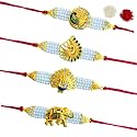 Rakhi Combo Beads with Roli & Chawal Rakhi Bracelets for Girls, Boys and Couples, Set of, with Roli & Chawal (GOLDEN SET 4)