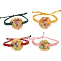 Rakhi Combo 4 Of Rakhi For Brother and Bhabhi Set Premium Ganesh ji rakhi with designer Peacock rakhi Rakhi Set for Men With Roli Set of Bracelet with Roli